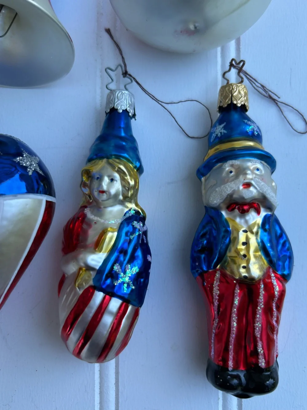 Glass Patriotic Holiday Ornaments 4th of the July Red White Blue Poland Lot of 5